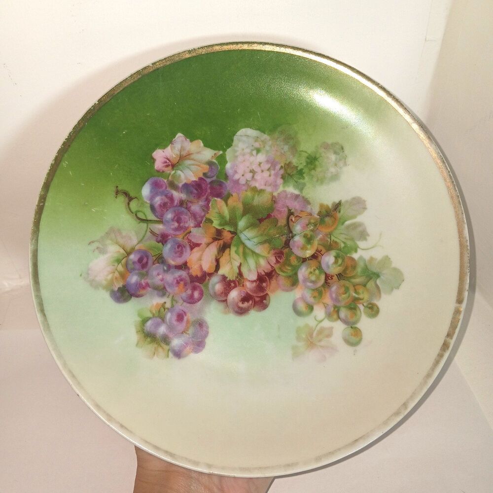 Antique Carlsbad Austria Hand Painted Grapes & Leaves Plate Marked Stamped